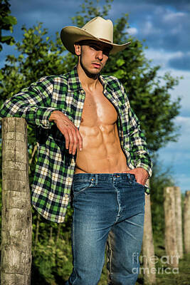 Winter Animals Rights Managed Images - Sexy farmer or cowboy with unbuttoned shirt Royalty-Free Image by Stefano C