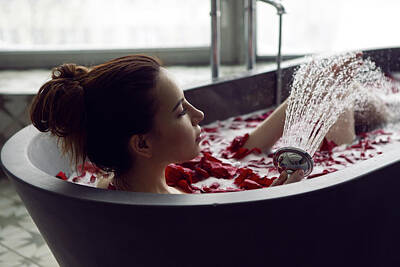 Its A Piece Of Cake - Young Sexy Beautiful Woman Lies In A Stone Bath With Petals by Elena Saulich
