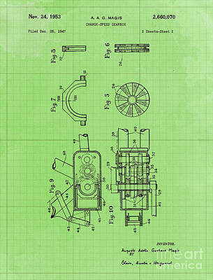 Royalty-Free and Rights-Managed Images - Change Speed Gearbox Patent Year 1953 by Drawspots Illustrations
