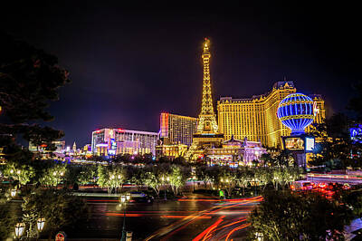Thomas Kinkade - Nigh Life And City Skyline In Las Vegas Nevada by Alex Grichenko