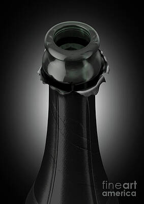 Wine Digital Art - Black Champagne Bottle Open Neck by Allan Swart