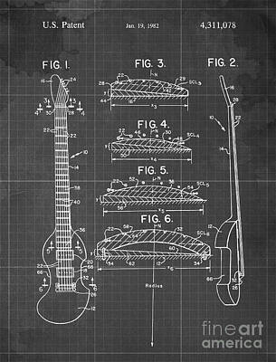 Musicians Drawings - BOW PLAYABLE GUITAR Patent Year 1982 by Drawspots Illustrations