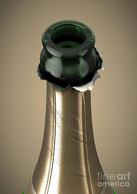 Wine Digital Art - Gold Champagne Bottle Open Neck by Allan Swart