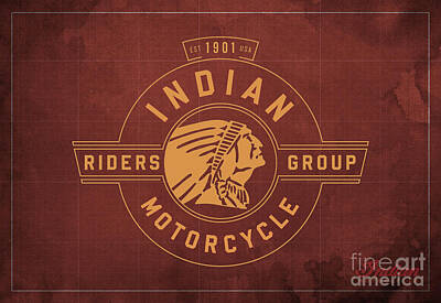 Best Sellers - Transportation Digital Art - Indian Motorcycle Old Logo Vintage Background by Drawspots Illustrations