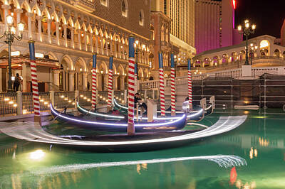 Cat Tees Rights Managed Images - Las Vegas River Gondolas At Night Royalty-Free Image by Alex Grichenko