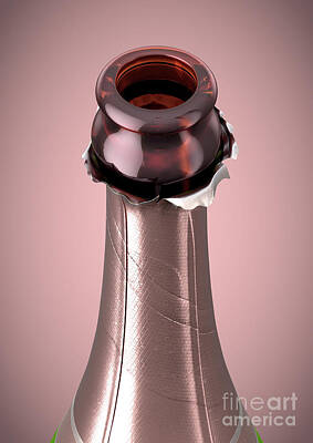 Wine Digital Art - Pink Champagne Bottle Open Neck by Allan Swart