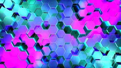 Water Droplets Sharon Johnstone - 3D Pinkish Turquoise Hexagons Abstract Ultra HD by Hi Res