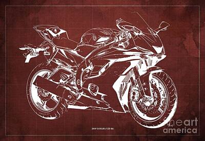 Cities Drawings - 2019 Yamaha YZF-R6 Original Artwork Gift for bikers Garage Decoration by Drawspots Illustrations