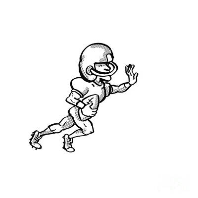 Football Digital Art - American Football Player Cartoon Black and White by Aloysius Patrimonio