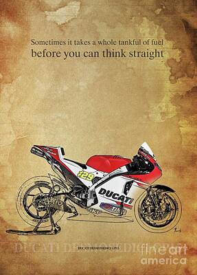 Cities Drawings - Ducati Desmosedici GP15, Original Artwork. Motorcycle quote by Drawspots Illustrations