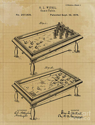 Cities Drawings - Game Table Patent Year 1878 by Drawspots Illustrations