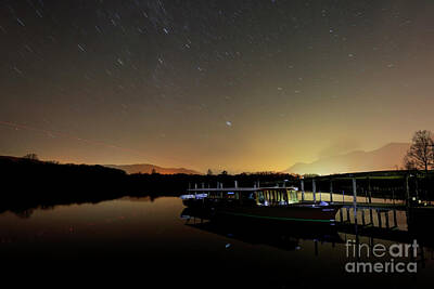Vintage Diner Cars - Star trails over Derwentwater Keswick town Lake District by Dave Porter