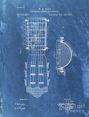 Musicians Drawings - FINGERING DEVICE FOR GUITARS Patent Year 1890 by Drawspots Illustrations