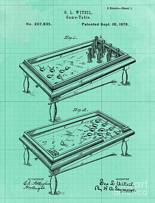 City Scenes Drawings - Game Table Patent Year 1878 by Drawspots Illustrations