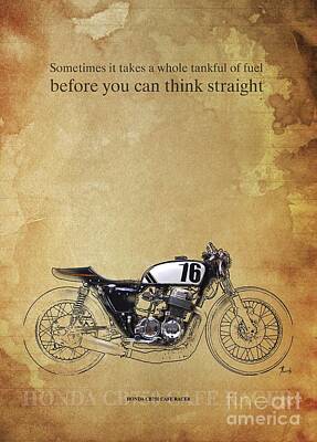 Cities Drawings - Honda Cb750 Cafe Racer, Original Artwork. Motorcycle quote by Drawspots Illustrations