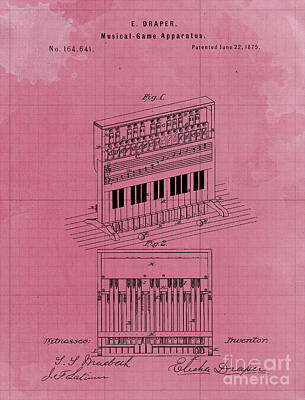 Musician Drawings - Vintage Musical Game Apparatus Patent Year 1875 by Drawspots Illustrations