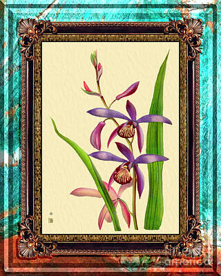 Cityscape Gregory Ballos Royalty Free Images - Vintage Orchid Antique Design Marble Caribbean-Blue Royalty-Free Image by Baptiste Posters