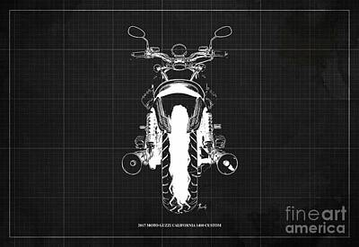 Cities Drawings -  2017 Moto Guzzi California 1400 Custom Blueprint by Drawspots Illustrations