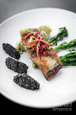Celebrity Pop Art Potraits - Red Snapper Fish Fillet With Vegetables And Black Sesame Rice by JM Travel Photography