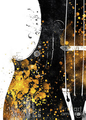 Music Digital Art - Violin music art gold and black  by Justyna Jaszke JBJart