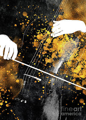 Jazz Digital Art - Violin music art gold and black  by Justyna Jaszke JBJart