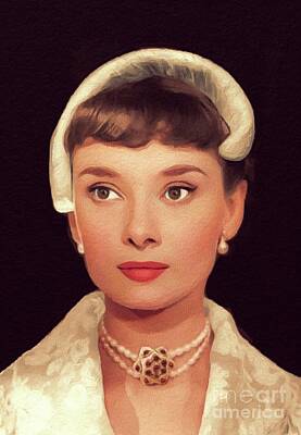 Actors Paintings - Audrey Hepburn, Vintage Movie Star by Esoterica Art Agency