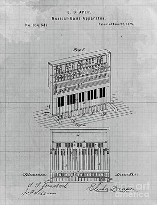 Musician Drawings - Vintage Musical Game Apparatus Patent Year 1875 by Drawspots Illustrations