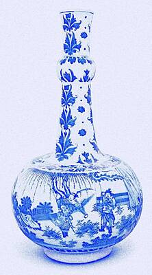 Cowboy - A BLUE AND WHITE GARLIC-NECKED BOTTLE VASE MING DYNASTY, CHONGZHEN PERIOD art by Ahmet Asar by Celestial Images