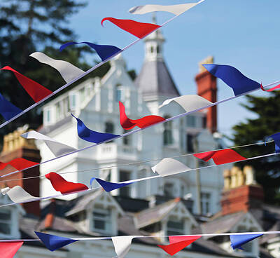Vintage Magician Posters - A Bunting of Red, White and Blue Fourth of July Flags by Derrick Neill