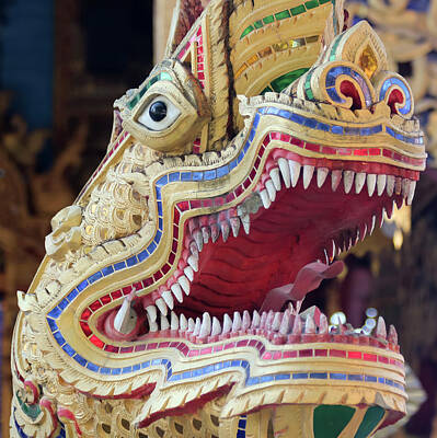 Golden Gate Bridge - A Dragon at a Neighborhood Temple Entrance, Chiang Mai, Thailand by Derrick Neill