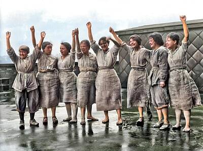 Hood Ornaments And Emblems - A group of women workers of the glucose factory of Messrs Nicholls, Nagel  Co colorized by Ahmet As by Celestial Images