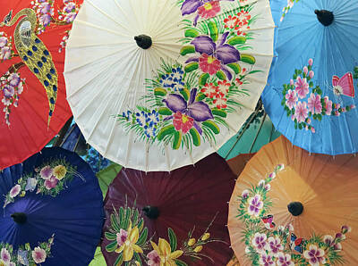 Abstract Flowers Photos - A Paper Umbrella Display, Chiang Mai, Thailand by Derrick Neill