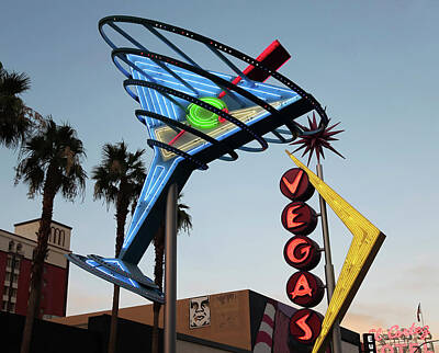 Martini Photos - A Restored Vintage Vegas and Martint Sign, Fremont East District by Derrick Neill