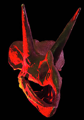 Reptiles Digital Art - A Triceratops Skull in Red and Black by Derrick Neill