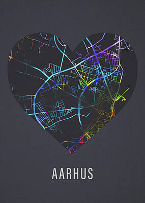 Wine Glass - Aarhus Denmark City Street Map Heart Love Dark Mode by Design Turnpike