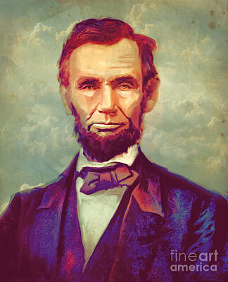 Politicians Digital Art Royalty Free Images - Abraham Lincoln - Purple Royalty-Free Image by Marissa Maheras