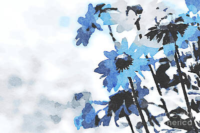 Sunflowers Digital Art - Abstract blue blooming flowers by Wdnet Studio