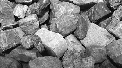 Chocolate Lover - Abstract Jumble of Rocks on a Jetty, Black and White by Elliot Mazur