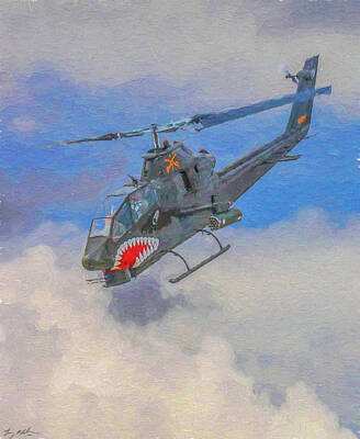 Recently Sold - Transportation Digital Art Royalty Free Images - Air Cav Cobra - Oil Royalty-Free Image by Tommy Anderson