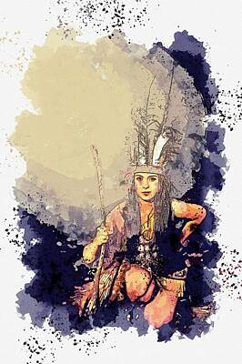 Landmarks Royalty-Free and Rights-Managed Images - american indian girl -  watercolor by Ahmet Asar by Celestial Images