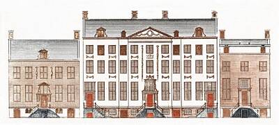 Curated Bath Towels - Amsterdam canal houses on the Herengracht 471-477 by Johan Teyler  1648-1709  by Celestial Images