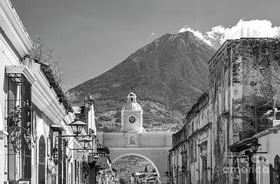 Landmarks Royalty Free Images - Antigua Guatemala Black and White Royalty-Free Image by THP Creative