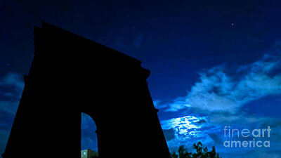 Paris Skyline Photos - Arc De Triomphe night sky and moon by Benny Marty