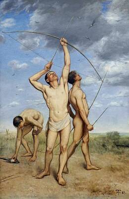 Athletes Paintings - Archers  1887 by Hans Thoma by Celestial Images