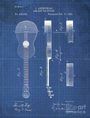 Jazz Drawings - ARM REST FOR GUITARS Patent Year 1891 by Drawspots Illustrations