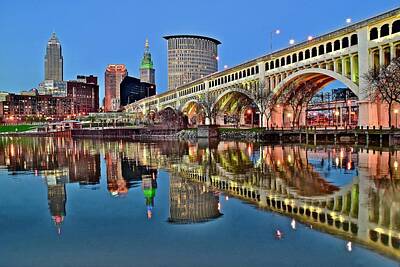 Rock And Roll Photos - As Evening Falls on Cleveland by Frozen in Time Fine Art Photography
