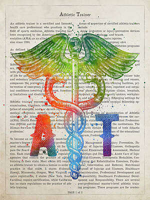 Athletes Digital Art - Athletic Trainer Gift Idea With Caduceus illustration 03 by Aged Pixel