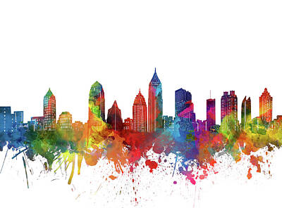 Abstract Skyline Digital Art - Atlanta City Skyline Watercolor by Bekim M