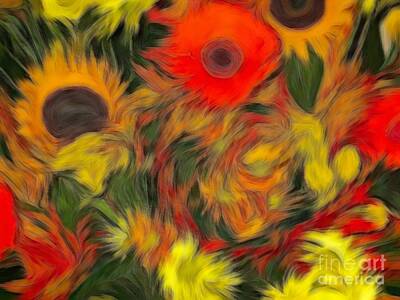 Abstract Flowers Photos - Autumn Flower Arrangement with an Abstract Flux Effect by Rose Santuci-Sofranko
