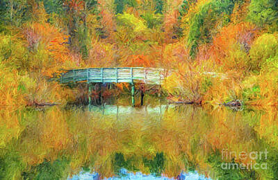 Impressionism Photos - Autumn Footbridge View - Impressionist by Robert Anastasi